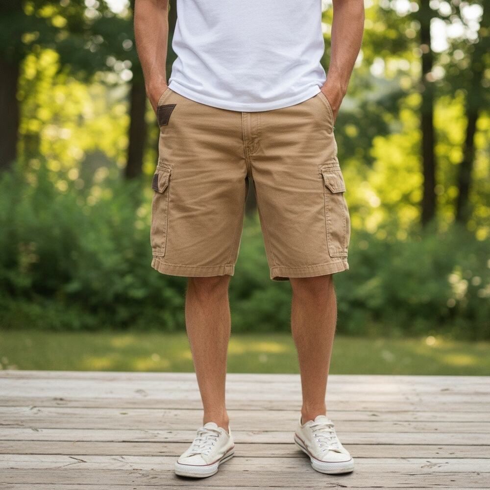 Mens Cargo Shorts Size 36 Khakis Heavy Duty Utility Pockets Hiking Working Farm